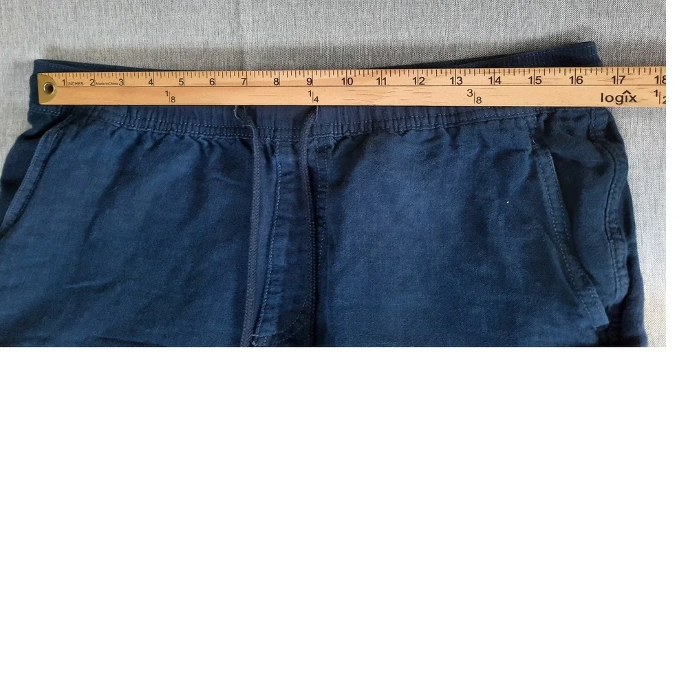 CUBAVERA Men Medium Navy Blue Cargo Shorts Elastic Waist Drawstring  Pure Linen